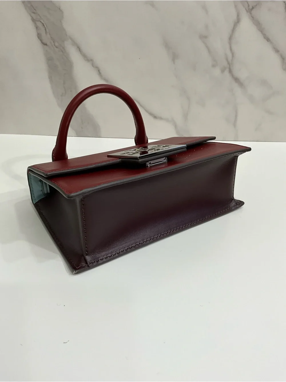 TORY BURCH Bon Bon Spazzolato Leather Mini Top Handle Crossbody Bag Burgundy
